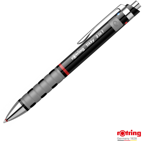 Instrumente scris multifunctionale - Multi-instrument Triopen Negru Tikky cu Sistem Gravitational, Creion Mecanic 0.7mm, Pix Albastru, Rosu si Radiera, Rotring