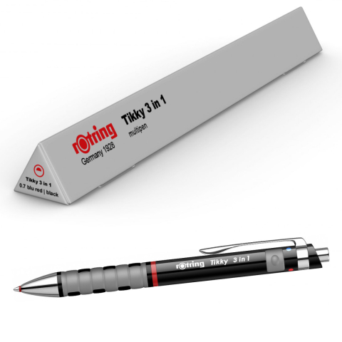 Multi-instrument Triopen Negru Tikky cu Sistem Gravitational, Creion Mecanic 0.7mm, Pix Albastru, Rosu si Radiera, Rotring [2]