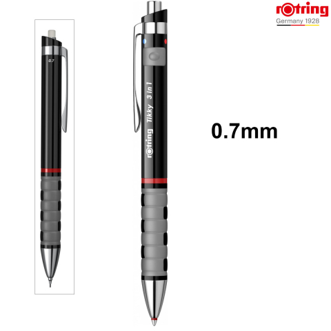 Multi-instrument Triopen Negru Tikky cu Sistem Gravitational, Creion Mecanic 0.7mm, Pix Albastru, Rosu si Radiera, Rotring [1]