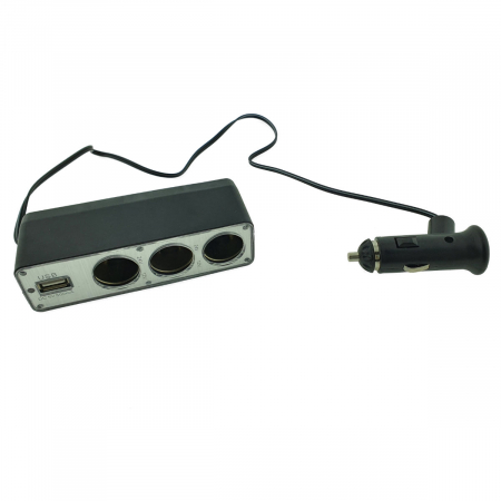 Multiplicator bricheta auto WF-0096, cu splitter 3 porturi, prelungitor 50 cm, 12V si 5V USB, negru-argintiu [1]