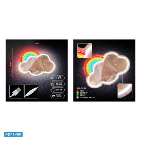 Neon LED cu oglinda Forever Light, Cloud, dimensiuni 400 x 18 x 385mm, cablu USB cu lungime 2m, multicolor [4]