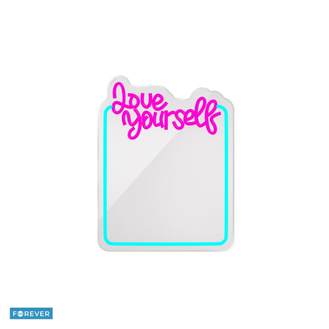 Neoane LED - Neon LED cu oglinda Forever Light, Love Yourself, dimensiuni 345 x 18 x 440mm, turcoaz roz, cablu USB cu lungime 2m