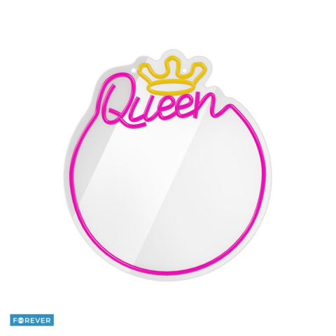 Neoane LED - Neon LED cu oglinda Forever Light, Queen, dimensiuni 320 x 18 x 360mm, alb roz, cablu USB cu lungime 2m