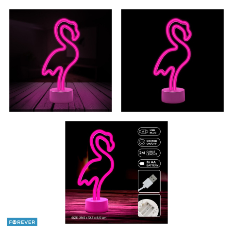 Neon LED cu suport Forever Light, Flamingo, dimensiuni 85 x 110 x 240mm, cablu USB cu lungimea 2m, alimenatre USB sau 3xAA, roz [3]