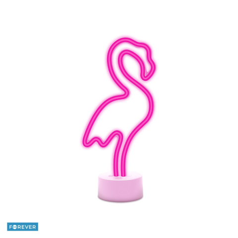 Neoane LED - Neon LED cu suport Forever Light, Flamingo, dimensiuni 85 x 110 x 240mm, cablu USB cu lungimea 2m, alimenatre USB sau 3xAA, roz
