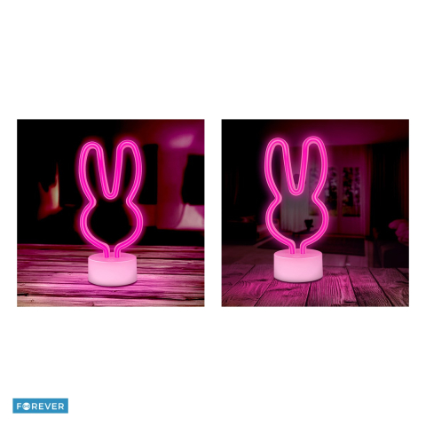 Neon LED cu suport Forever Light, Rabbit, dimensiuni 85 x 110 x 240mm, cablu USB cu lungimea 2m, alimentare USB sau 3xAA, roz [4]