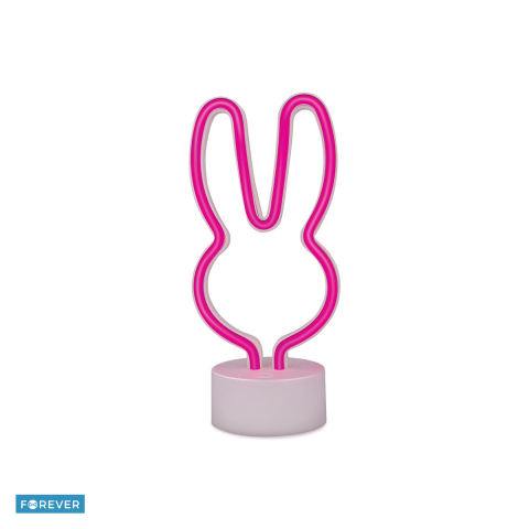 Neoane LED - Neon LED cu suport Forever Light, Rabbit, dimensiuni 85 x 110 x 240mm, cablu USB cu lungimea 2m, alimentare USB sau 3xAA, roz