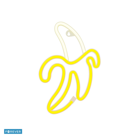 Neoane LED - Neon LED Forever Light, Banana, alb galben, 131 lm, dimensiuni 196 x 20 x 285mm, cablu USB cu lungime 2m, alimentare USB 5V 1A sau 3xAA