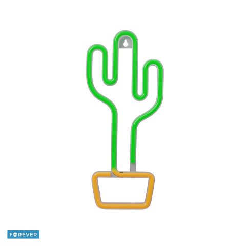 Neoane LED - Neon LED Forever Light, Cactus, portocaliu verde, 25 lm dimensiuni 140 x 20 x 330mm, cablu USB cu lungime 2m, alimentare USB sau 3xAA
