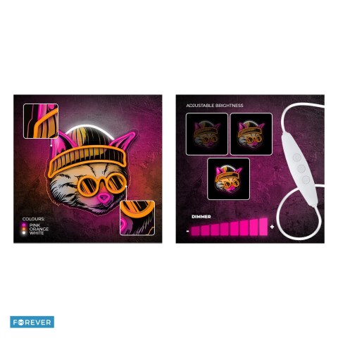 Neon LED Forever Light, Cat Dreamer, dimensiuni 295 x 18 x 325mm, cablu USB cu lungime 2m, multicolor [4]