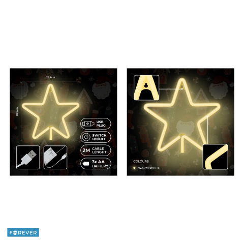 Neon LED Forever Light, Christmas Pentastar, dimensiuni 285 x 20 x 285mm, cablu USB cu lungime 2m, alimentare USB sau 3xAA, alb [4]