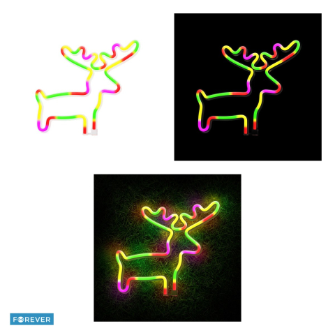 Neon LED Forever Light, Elk, dimensiuni 280 x 20 x 250mm, cablu USB cu lungime 2m, alimentare USB sau 3xAA, multicolor [3]