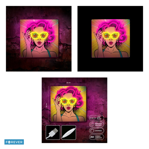 Neon LED Forever Light, Power Woman, dimensiuni 320 x 18 x 320mm, galben mov, cablu USB cu lungime 2m [3]