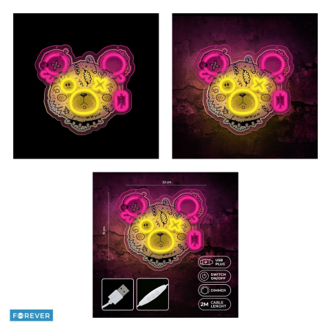 Neon LED Forever Light, Punk Teddy Bear, dimensiuni 330 x 18 x 310mm, roz galben, cablu USB cu lungime 2m [3]