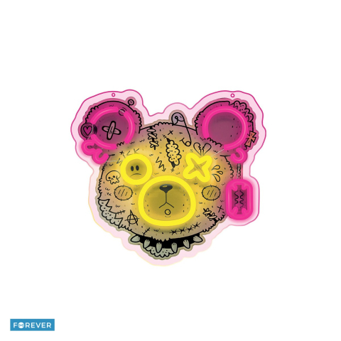 Neoane LED - Neon LED Forever Light, Punk Teddy Bear, dimensiuni 330 x 18 x 310mm, roz galben, cablu USB cu lungime 2m