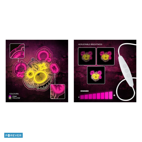 Neon LED Forever Light, Punk Teddy Bear, dimensiuni 330 x 18 x 310mm, roz galben, cablu USB cu lungime 2m [4]