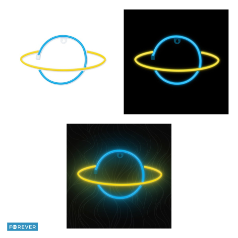 Neon LED Forever Light, Saturn, galben albastru, dimensiuni 300 x 25 x 175mm, cablu USB cu lungime 2m, alimentare USB sau 3xAA [3]