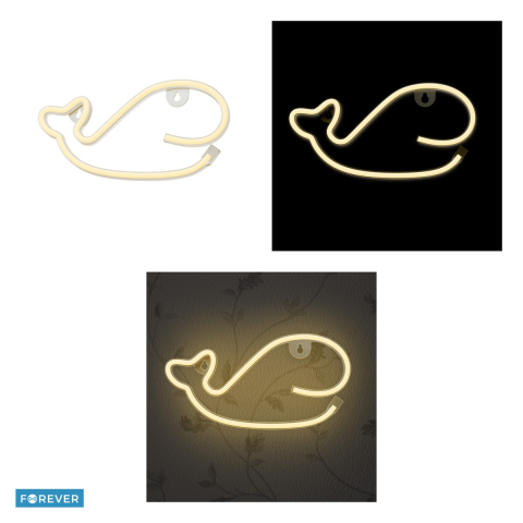 Neon LED Forever Light, Whale, dimensiuni 290 x 23 x 150mm, cablu USB cu lungime 2m, alimentare USB sau 3xAA, alb [3]
