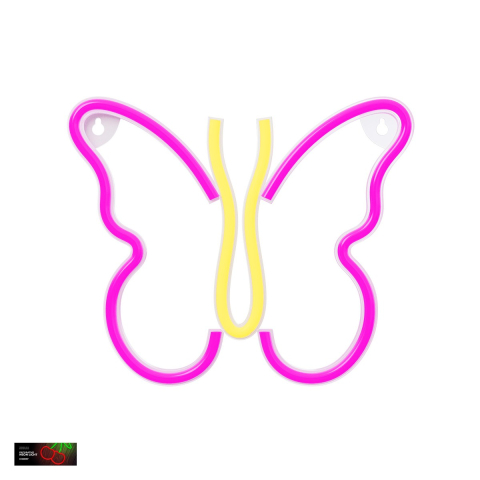 Neoane LED - Neon LED Neolia, Butterfly, dimensiuni 190 x 19 x 225mm, cablu USB cu lungime 2m, alimentare USB sau 3xAA, roz