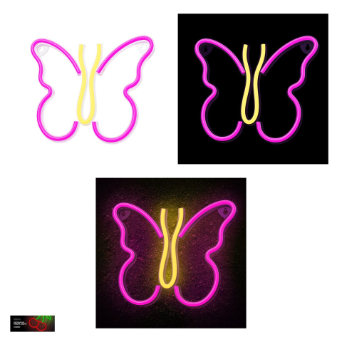 Neon LED Neolia, Butterfly, dimensiuni 190 x 19 x 225mm, cablu USB cu lungime 2m, alimentare USB sau 3xAA, roz [3]