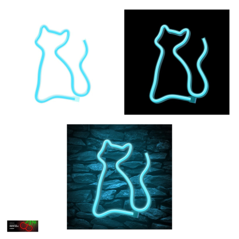 Neon LED Neolia, Cat, turcoaz, dimensiuni 20 x 170 x 235mm, cablu USB cu lungime  2m, alimentare USB sau 3xAA [3]
