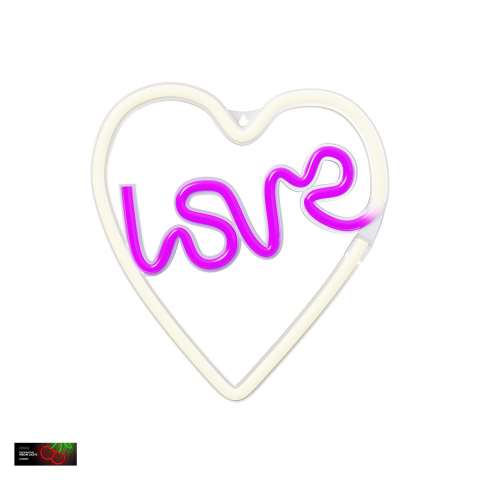 Neoane LED - Neon LED Neolia, Love Heart, mov alb, dimensiuni 150 x 20 x 290mm, cablu USB lungime 2m, alimentare USB sau 3xAA
