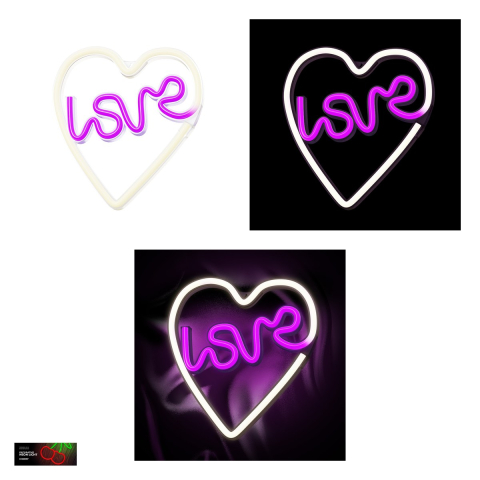 Neon LED Neolia, Love Heart, mov alb, dimensiuni 150 x 20 x 290mm, cablu USB lungime 2m, alimentare USB sau 3xAA [3]