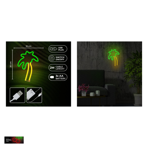 Neon LED Neolia, Palm, dimensiuni 180 x 20 x 262mm, verde portocaliu, cablu USB cu lungime 2m, alimentare USB sau 3xAA [4]
