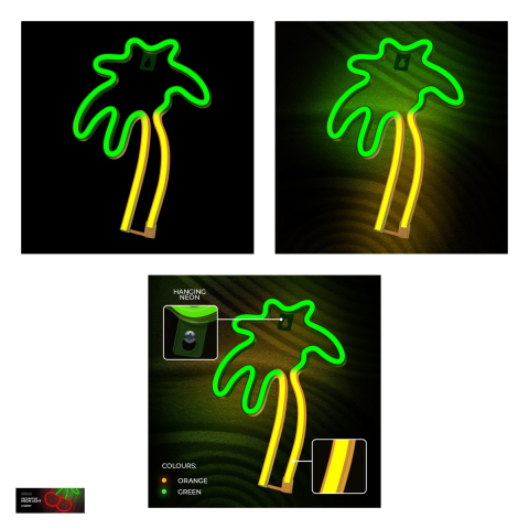 Neon LED Neolia, Palm, dimensiuni 180 x 20 x 262mm, verde portocaliu, cablu USB cu lungime 2m, alimentare USB sau 3xAA [3]