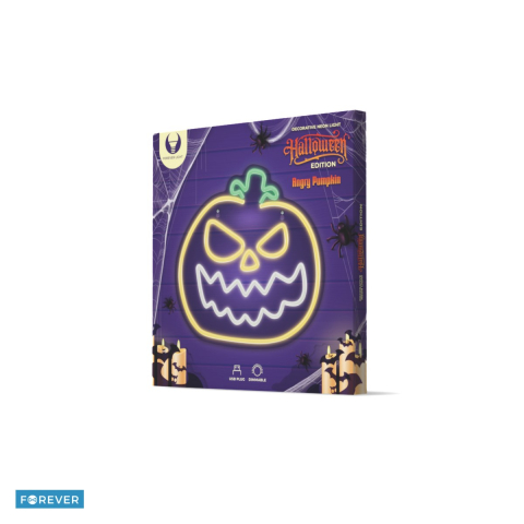 Neoane LED - Neon LED pe plexiglas Forever Light, Angry Pumpkin, dimensiuni 330 x 20 x 305mm, galben alb, cablu USB cu lungimea 2m