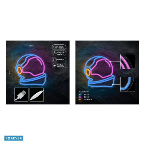 Neon LED pe plexiglas Forever Light, Astronaut, dimensiuni 400 x 18 x 375mm, cablu USB cu lungimea 2m, alimentare USB sau 3xAA, multicolor [4]