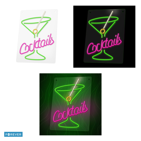 Neon LED pe plexiglas Forever Light, Cocktails, dimensiuni 420 x 300 x 20mm, roz verde, cablu USB cu lungime 2m [3]