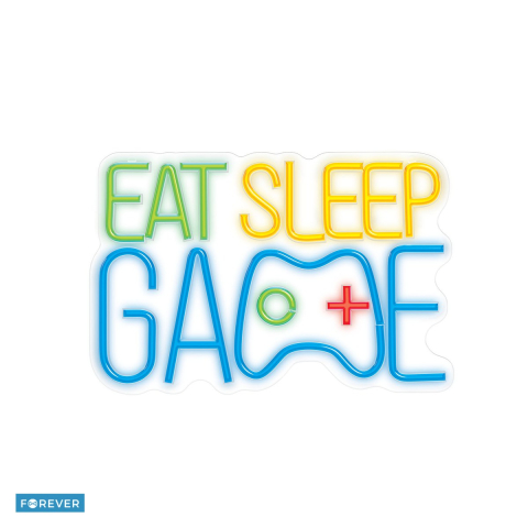Neoane LED - Neon LED pe plexiglas Forever Light, Eat Sleep Game, dimensiuni 240 x 16 x 360mm, cablu USB cu lungimea 2m, multicolor