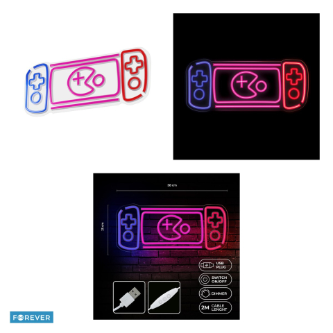 Neon LED pe plexiglas Forever Light, Game Console, dimensiuni 580 x 18 x 250mm, cablu USB cu lungimea 2m, multicolor [3]