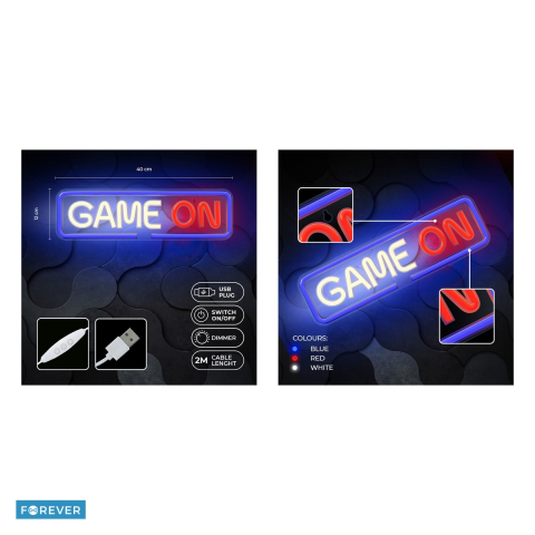 Neon LED pe plexiglas Forever Light, Game On, dimensiuni 400 x 18 x 120mm, cablu USB cu lungimea 2m, multicolor [4]