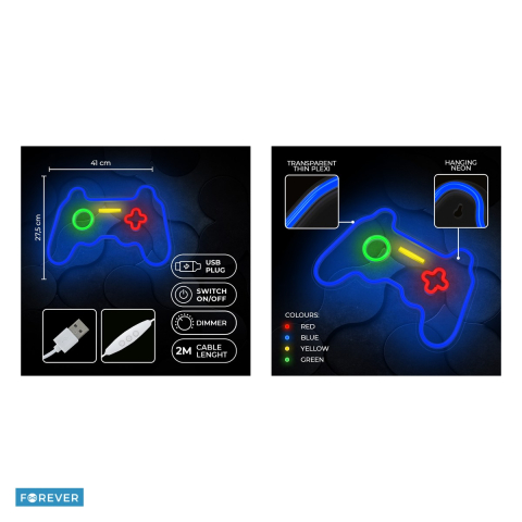 Neon LED pe plexiglas Forever Light, Gamepad, dimensiuni 410 x 16 x 275mm, cablu USB cu lungime 2m, multicolor [4]