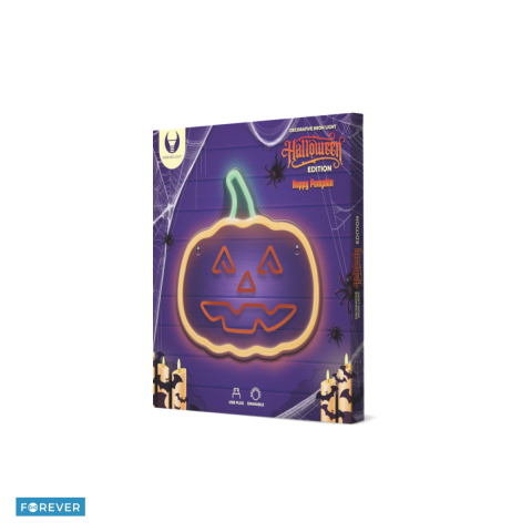 Neoane LED - Neon LED pe plexiglas Forever Light, Happy Pumpkin, dimensiuni 340 x 20 x 315mm, portocaliu verde, cablu USB cu lungime 2m