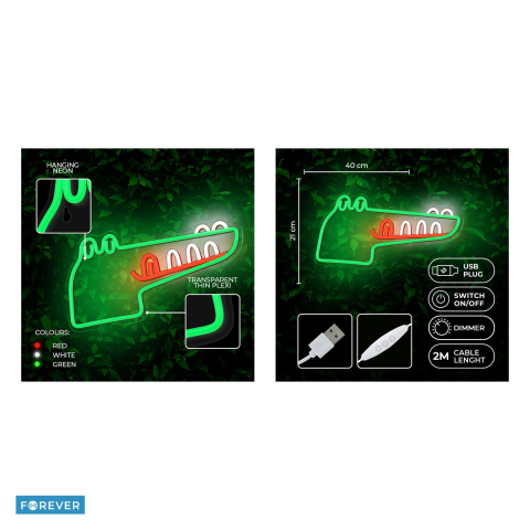 Neon LED pe plexiglas Forever Light, Jurassic Croc, dimensiuni 400 x 16 x 210mm, cablu USB cu lungimea 2m, verde [4]