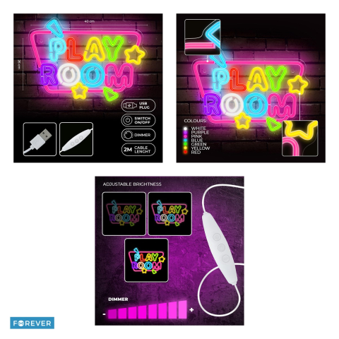 Neon LED pe plexiglas Forever Light, Playroom, 140 x 20 x 320mm, cablu USB cu lungimea 2m, multicolor [3]