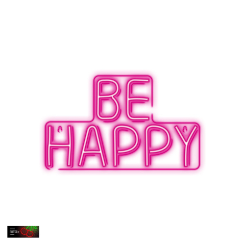 Neoane LED - Neon LED pe plexiglas Neolia, Be Happy, dimensiuni 370 x 28 x 280mm, cablu USB cu lungimea 2m, alimentare USB sau 3xAA, roz