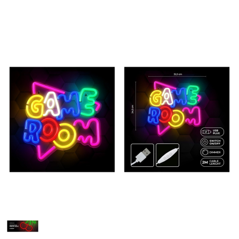Neon LED pe plexiglas Neolia, Game Room, dimensiuni 325 x 20 x 345mm, cablu USB cu lungimea 2m, multicolor [4]