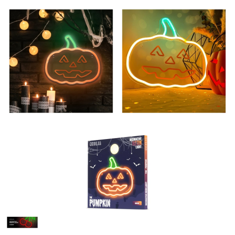 Neon LED pe plexiglas Neolia, Pumpkin With Stem, dimensiuni 340 x 20 x 315mm, portocaliu verde, cablu USB cu lungimea 2m [3]
