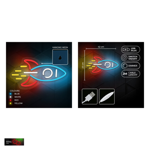 Neon LED pe plexiglas Neolia, Rocket, dimensiuni 230 x 20 x 420mm, cablu USB cu lungimea 2m, multicolor [4]