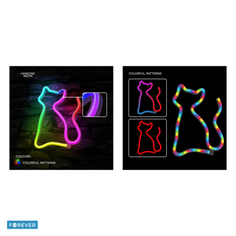 Neon LED RGB Forever Light, Cat, dimensiuni 170 x 20 x 235mm, cu telecomanda, cablu USB cu lungime 2m [4]