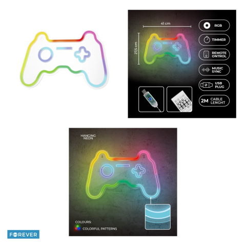 Neon LED RGB Forever Light, Gamepad, dimensiuni 425 x 28 x 285mm, cu telecomanda, cablu USB cu lungime 2m [3]