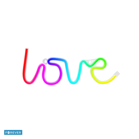 Neoane LED - Neon LED RGB Forever Light, Love, dimensiuni 355 x 20 x 130mm, cu telecomanda, cablu USB cu lungime 2m