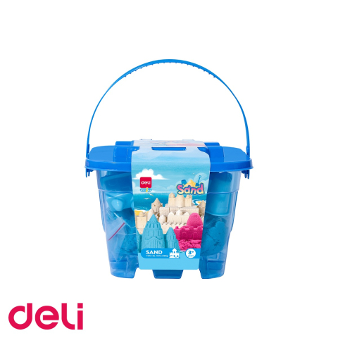 Jucarii - Nisip modelabil Deli, galetusa 500g cu 6 forme de modelaj, albastru, pentru copii
