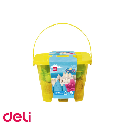 Jucarii - Nisip modelabil Deli, galetusa 500g cu 6 forme de modelaj, galben, pentru copii