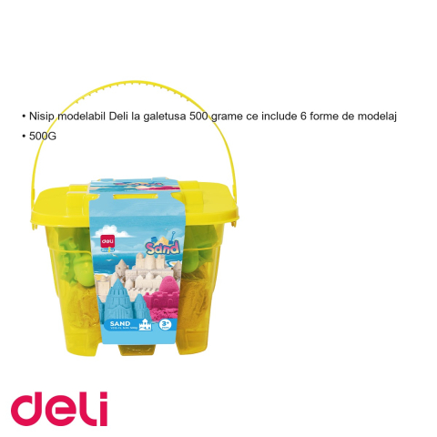 Nisip modelabil Deli, galetusa 500g cu 6 forme de modelaj, galben, pentru copii [2]
