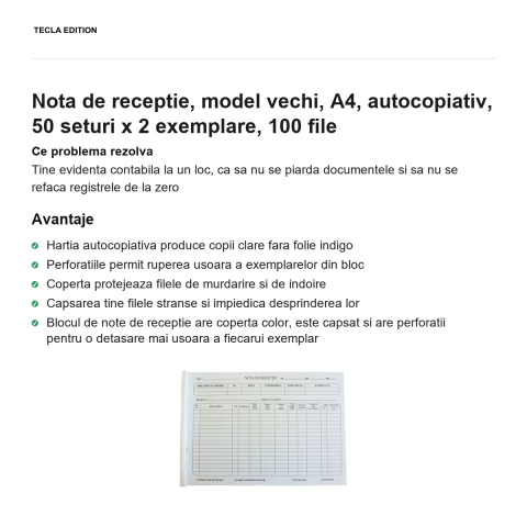 Nota de receptie, model vechi, A4, autocopiativ, 50 seturi x 2 exemplare, 100 file [1]